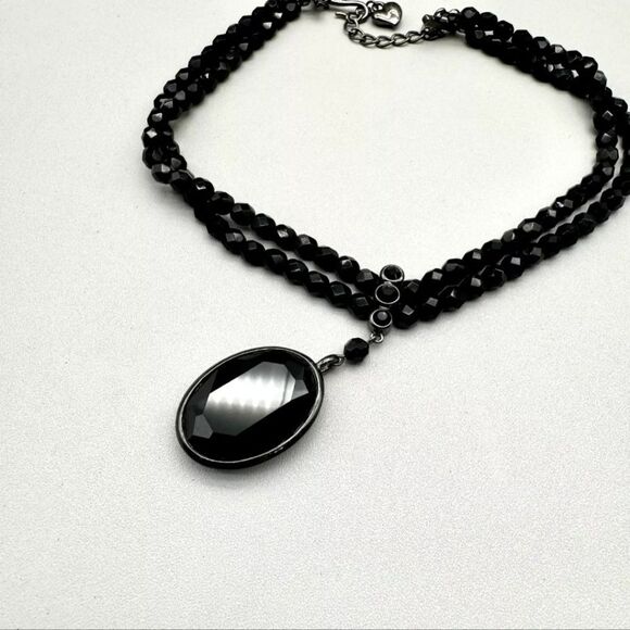 Carolee Necklace Black Beaded Faceted Chunky Pendant DBL Strand 12" Chain NWOT - Picture 6 of 8
